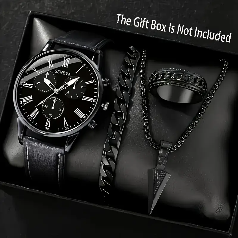 4PCS Men’s Casual Business Watch Gift Set – Stylish Wristwatch with Accessories